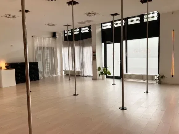 Training room with poles and soft curtains